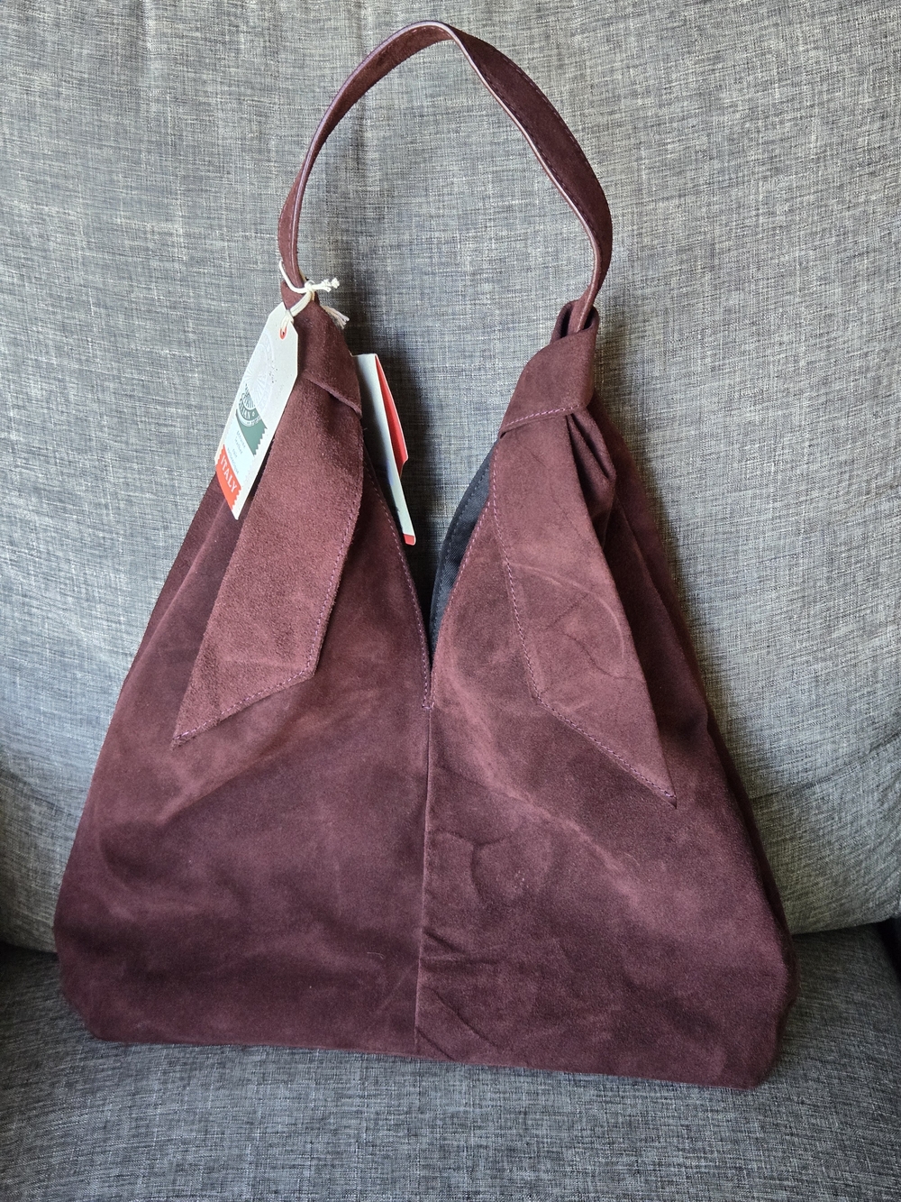 NWT Divina Firenze Italian Suede Slouchy Knot Hobo Shoulder Bag in Wine